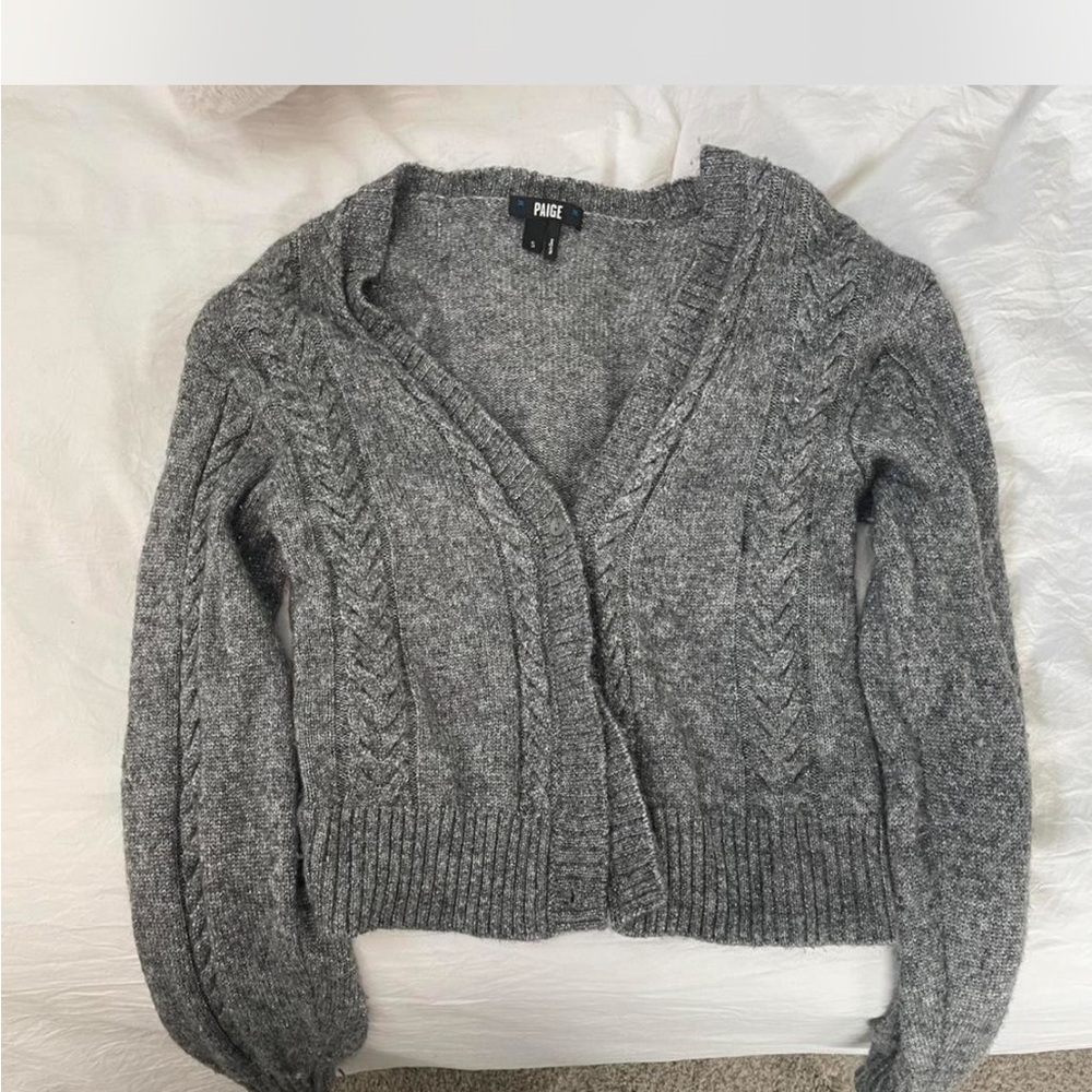 PAIGE Gray Cable Knit V-Neck Women's Sweater